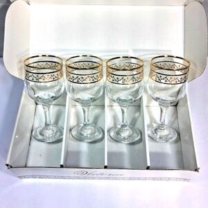 Set Of 4 Victoria 24 K. Gold Turkish Hand Decorated 11 Oz. Wine /Water Goblets